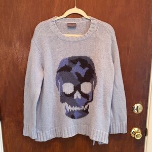 Wooden Ships Light Blue Skull Knit Sweater